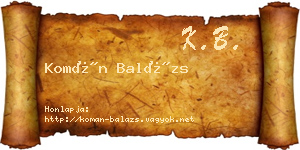 Komán Balázs névjegykártya